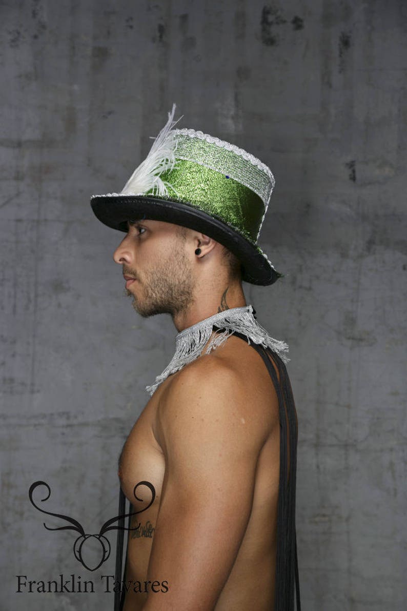 White Feathers Steampunk Top Hat Burning Man Mardi Gras Carnival Mad Hatter Tea Party Hat Headpiece Magician Top Hat Festival Accessories