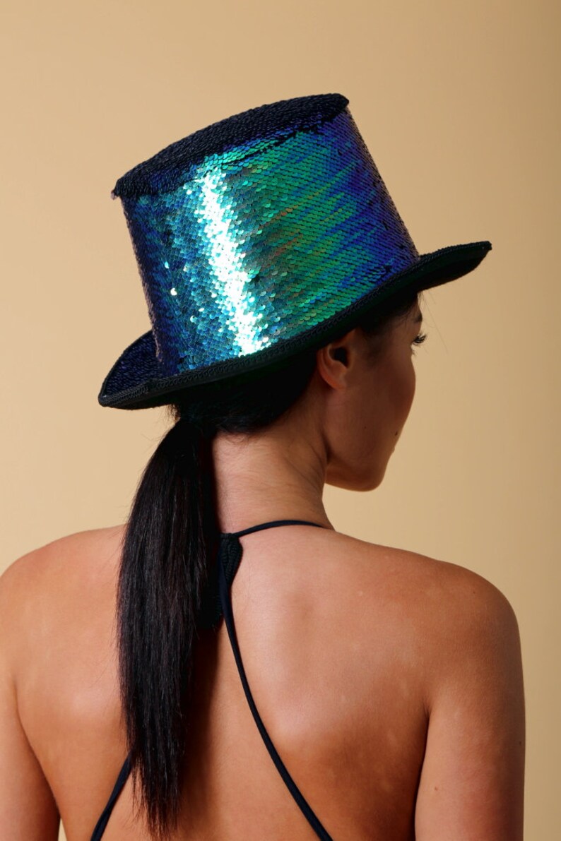 Cosplay Fantasy accessory Shiny Sequin Steampunk Top Hat Burlesque Carnival EDM Headpiece Mad Hatter Magician Party Hat Alice in wonderland