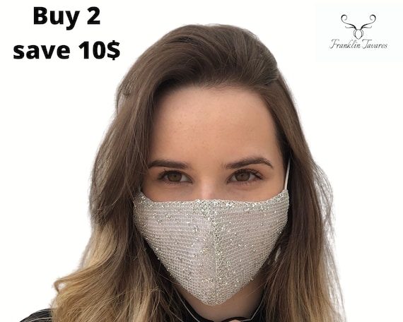 Silver Sparkle Face Mask 3 Layers Of Fabric Bling Shiny Etsy