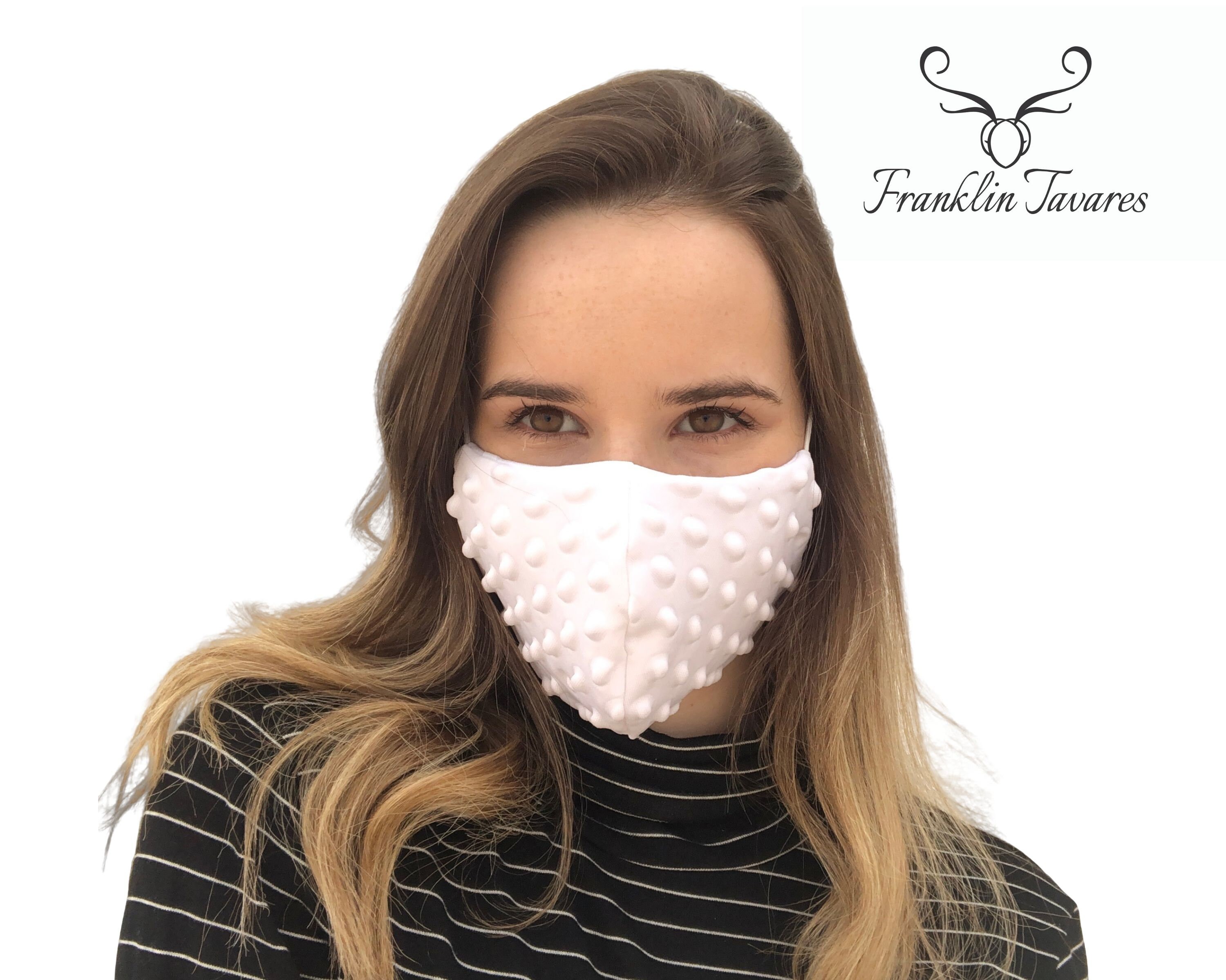 White Cotton Face Mask 3 Layers Protective fabric Elastic Etsy