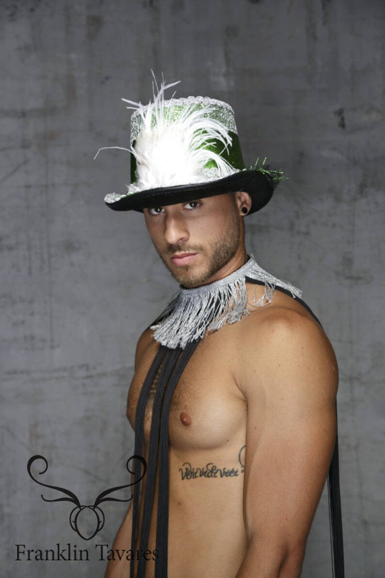 White Feathers Steampunk Top Hat Burning Man Mardi Gras Carnival Mad Hatter Tea Party Hat Headpiece Magician Top Hat Festival Accessories
