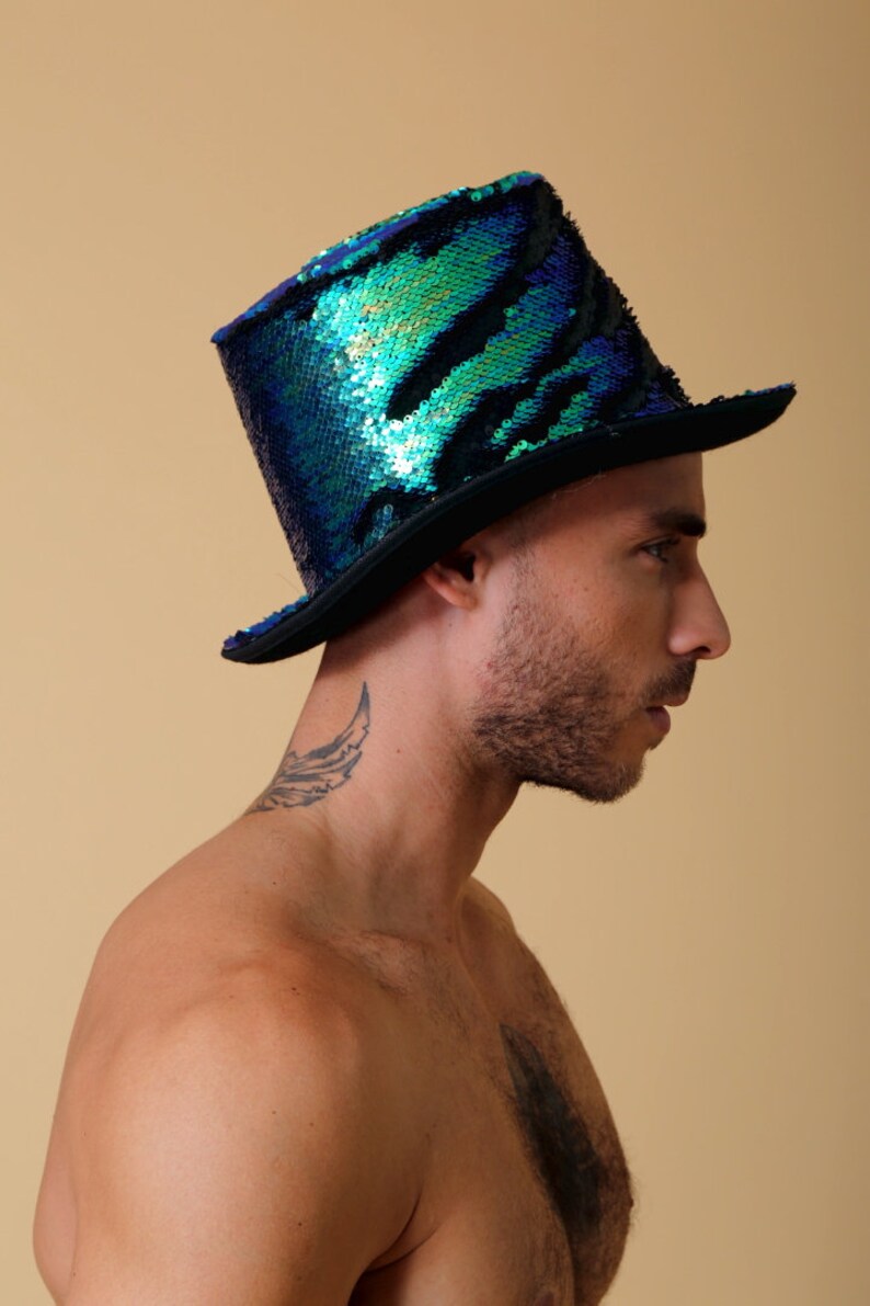 Cosplay Fantasy accessory Shiny Sequin Steampunk Top Hat Burlesque Carnival EDM Headpiece Mad Hatter Magician Party Hat Alice in wonderland