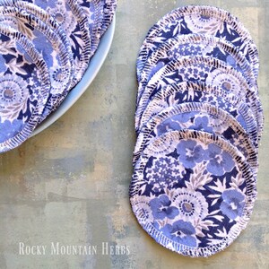 Reusable, Cotton Facial Rounds, in Blue Floral Print, Zero Waste, Eco Friendly, Wipes, Cotton Pads, Exfoliator