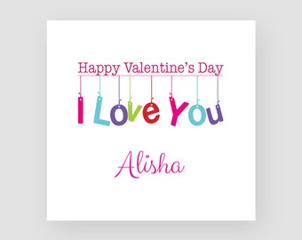 Personalised Valentine's Day Card - Happy Valentine's Day - I Love You - Dangling Font - For Her - For Wife - For Girlfriend - For Fiancée