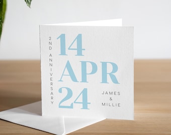Personalised 2nd Anniversary Card Wife Cotton Anniversary Card Husband Second Anniversary Card Handmade Cotton Anniversary Gift For Them