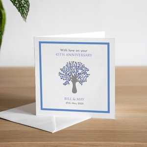 Biglietto d'auguri personalizzato fatto a mano per il 45° anniversario di matrimonio, regalo per il 45° anniversario con zaffiro blu, con amore sul tuo biglietto d'auguri per il 45° anniversario, quarantacinquesimo
