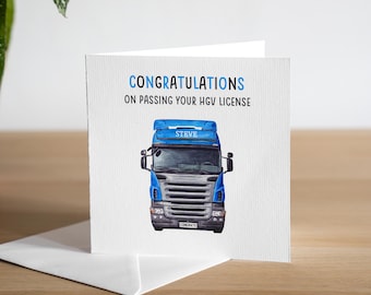 Tarjeta personalizada de felicitación por aprobar el examen de conducir camiones (licencia HGV), tarjeta para nuevo conductor de camión, regalo para el primer trabajo como conductor de camión (Clase 1).