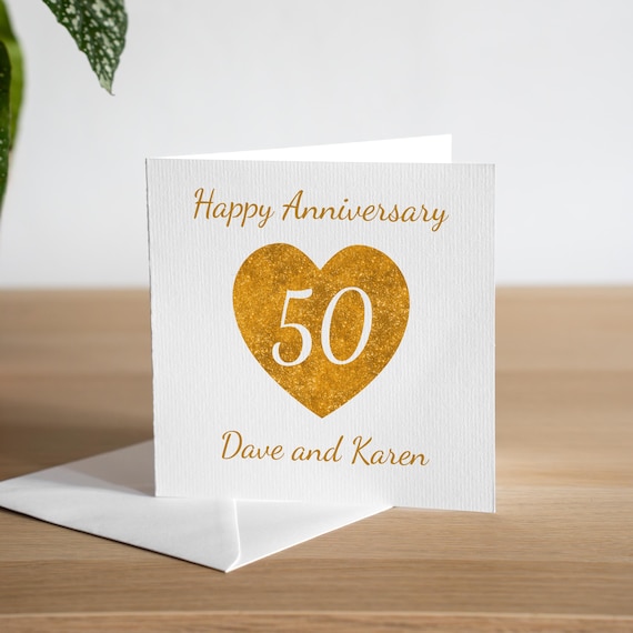 Paperlink Biglietto Anniversario 50 Anni Nozze D'Oro – Con Cuore E Rondini – Ecologico (177x152 Mm)
