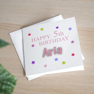 Carte personnalisée 5e anniversaire pour fille - Carte 5e anniversaire fille - Carte 5e anniversaire petite-fille - Cadeau 5e anniversaire pour fille