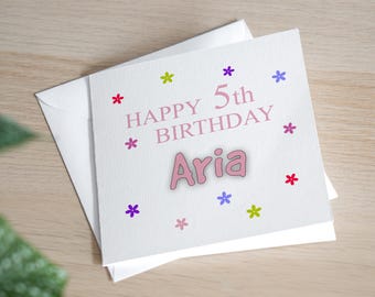 Personalised 5th Birthday Card For Girl - Fifth Birthday Card Daughter - 5th Birthday Card Granddaughter - 5th Birthday Gift For Girl