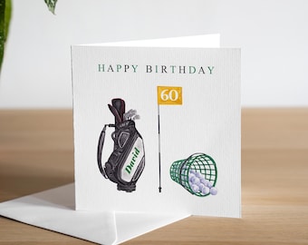 Personalised 60th Birthday Card For Golfer - 60th Birthday Card Dad - Golf Driving Range Birthday Card - Handmade Golfing Gift