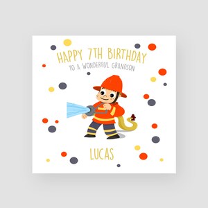 Tarjeta de 7.° cumpleaños personalizada Niño 7.° Tarjeta de cumpleaños hecha a mano Nieto 7.° Regalos de cumpleaños Hijo Edad 7 Tarjeta de cumpleaños Regalos de bombero Niño pequeño
