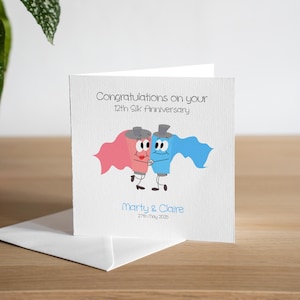Carte personnalisée 12e anniversaire de mariage en soie pour mari, cadeau de 12e anniversaire de mariage pour femme, carte d'anniversaire de 12 ans pour lui