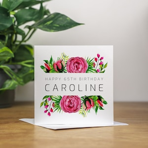 Cartão de aniversário de 65 anos personalizado com flores - Cartão de aniversário de 65 anos para a mãe - Cartão de aniversário de 65 anos para a esposa - Cartão de aniversário de 65 anos - Presente de aniversário de 65 anos
