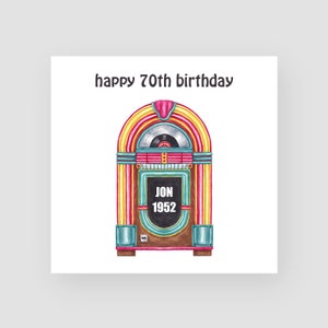Biglietto personalizzato per il 70° compleanno per lui - Biglietto di compleanno Jukebox personalizzato - Biglietto di compleanno retrò papà - Biglietto di compleanno personalizzato per il marito