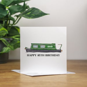 Tarjeta personalizada de 85 cumpleaños para él - Tarjeta de cumpleaños para un barco estrecho - Tarjeta de 85 cumpleaños para el abuelo - Tarjeta de 85 cumpleaños para el papá - Regalos para barcos de canal