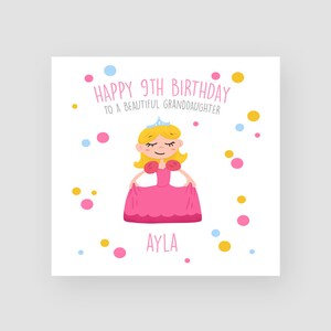 Carte d'anniversaire personnalisée 9e fille 9e carte d'anniversaire faite à la main fille 9e anniversaire cadeaux petite-fille 9 ans carte d'anniversaire princesse cadeaux