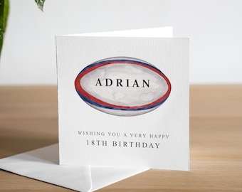 Tarjeta personalizada de 18.º cumpleaños - Tarjeta de cumpleaños de rugby personalizada - Tarjeta de cumpleaños para hijo o nieto - Tarjeta de 18.º cumpleaños - Tarjeta de pelota de rugby