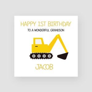 Cartão de primeiro aniversário personalizado - Cartão de primeiro aniversário - 1 ano - Feliz primeiro aniversário - Escavador - Filho - Neto - Afilhado - Sobrinho