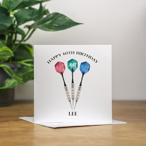 Carte d'anniversaire personnalisée pour les joueurs de fléchettes (60 ans) - Carte d'anniversaire personnalisée pour les joueurs de fléchettes - Carte d'anniversaire pour mari - Carte d'anniversaire pour père