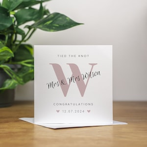 Cartão de dia de casamento personalizado, sra e sra, feito à mão, mesmo sexo, lembrança de casamento, presente de casamento artesanal, casal gay, cartão de casamento amarrado o nó