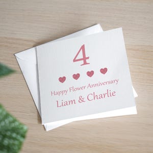 4周年記念カード - 花の記念日カード - 4周年記念カード - 花の結婚記念日ギフト - 結婚4周年ギフト
