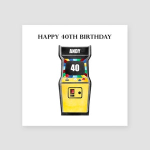 Carte personnalisée 40e anniversaire homme pour gamer - Carte 40 anniversaire mari - Carte d'anniversaire gaming faite main pour papa - Cadeau d'anniversaire arcade rétro