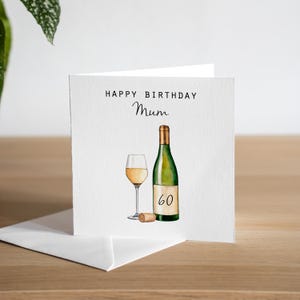 Gepersonaliseerde 60e verjaardagskaart voor haar - handgemaakte verjaardagskaart voor wijnliefhebber - 60e verjaardagskaart voor moeder - 60e verjaardagskaart voor vrouw