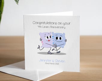 Cartão personalizado de 4º aniversário, cartão de aniversário de linho para marido, presente de 4º aniversário de casamento para esposa, cartão de aniversário de 4 anos para ele