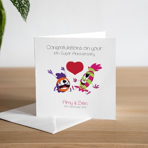Carte personnalisée du 6e anniversaire du mari, carte d'anniversaire du sucre, femme, cadeau du 6e anniversaire de mariage pour les 6 ans, carte des 6 ans pour lui