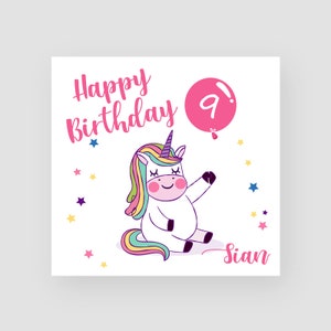 Biglietto di compleanno personalizzato per il 9° compleanno per lei - Nono biglietto di compleanno - Età 9 - Palloncino unicorno - Bambina - Biglietto di compleanno per bambini - QUALSIASI NOME/ETÀ