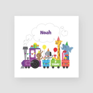 Carte personnalisée de 2e anniversaire - deuxième carte d'anniversaire - 2 ans - train d'animaux - pour lui - pour enfants - pour petit garçon - pour fils - pour petit-fils