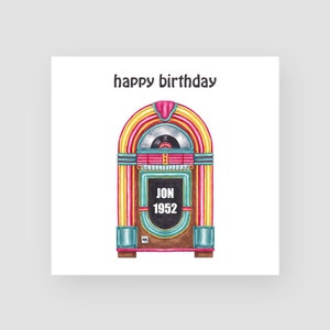 Cartão de aniversário jukebox personalizado - Cartão de aniversário retrô para o pai - Cartão de aniversário personalizado do marido - Cartão de aniversário musical personalizado