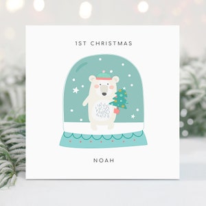 Personalizado 1a tarjeta de Navidad Hijo Primera tarjeta de Navidad Bebé recién nacido Tarjeta de Navidad Nieto 1a Navidad Snowglobe Tarjeta de Navidad Primer recuerdo