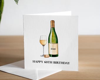 Personalised 60th Birthday Card Wine Sixtieth Birthday Card Dad Age 60 Male Birthday Cards Husband Champagne Birthday Gift For Him