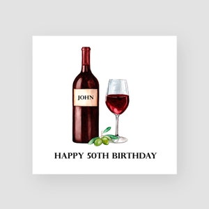 Carte personnalisée 50e anniversaire - carte cinquantième anniversaire - 50 ans - vin rouge - cartes d'anniversaire pour lui - pour homme - TOUT NOM/ÂGE