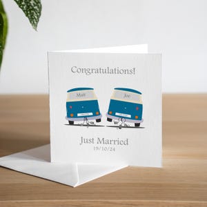 Biglietto di auguri personalizzato per il giorno delle nozze in camper Mr & Mr Just Married Card Regalo di nozze fatto a mano per proprietari di camper Coppia gay Giorno delle nozze LGBTQ