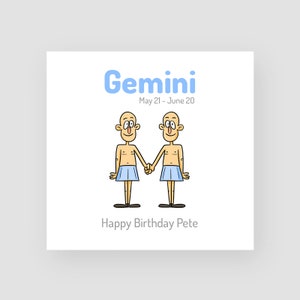 Gepersonaliseerd Gemini verjaardagskaart - grappige verjaardagskaart - voor hem - voor haar - Zodiac - Horoscoop - sterrenbeeld - Astrology - Air ondertekenen