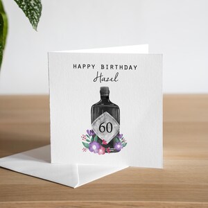 Biglietto di auguri personalizzato per il 60° compleanno, regalo di compleanno con gin, biglietto di auguri per il suo 60° compleanno, biglietto di auguri per il sessantesimo compleanno della moglie, gin tonic fatto a mano