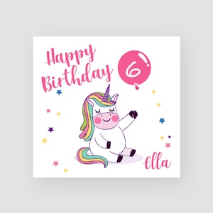 Biglietto di auguri per il 6° compleanno personalizzato per lei - sesto biglietto di compleanno - età 6 - palloncino unicorno - bambina - biglietti di compleanno per bambini - QUALSIASI NOME/ETÀ