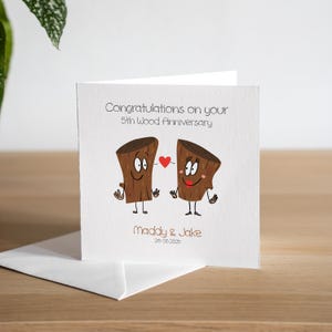 Tarjeta de aniversario personalizada para el quinto aniversario de matrimonio para el marido, tarjeta de aniversario de madera para el quinto aniversario de bodas de la esposa, tarjeta de aniversario de 5 años para él