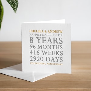 Biglietto di auguri personalizzato per l'ottavo anniversario di matrimonio, coppia, regalo di anniversario in bronzo, sposati, biglietto di auguri per l'ottavo anniversario, moglie, ottavo anno di matrimonio, marito