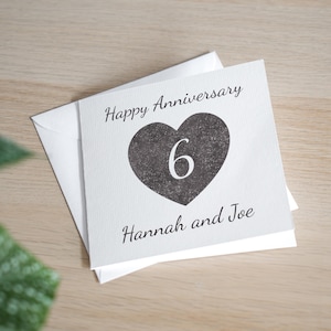 Biglietto di auguri personalizzato per il 6° anniversario di matrimonio in ferro, regalo fatto a mano per il 6° anniversario, pietra miliare per loro, sei anni di matrimonio insieme