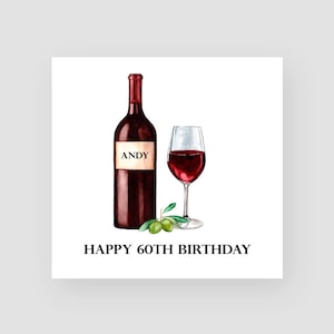 Biglietto personalizzato per il 60° compleanno - Biglietto per il sessantesimo compleanno - 60 anni - Vino rosso - Biglietti di compleanno per lui - Per uomini - QUALSIASI NOME/ETÀ