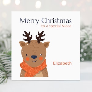 Carte de Noël nièce personnalisée - Carte de Noël personnalisée - Nièce spéciale - Carte de Noël de renne - Carte de Noël familiale - Cadeau nièce