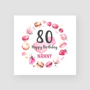 Carte d’anniversaire personnalisée du 80e anniversaire - Carte d’anniversaire macaron - Carte d’anniversaire pour elle - Carte d’anniversaire gâteau - Carte d’anniversaire grand-mère - N’IMPORTE QUEL NOM/ÂGE