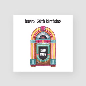 Biglietto personalizzato per il 60° compleanno per lui - Biglietto di compleanno Jukebox personalizzato - Biglietto di compleanno retrò papà - Biglietto di compleanno personalizzato per il marito