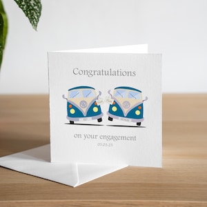 Tarjeta de compromiso personalizada, regalo de compromiso para parejas del mismo sexo, tarjeta de compromiso gay en autocaravana, tarjeta hecha a mano para recién comprometidos.