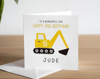 Personalised 2nd Birthday Card - Second Birthday Card - Age 2 - Happy 2nd Birthday - Digger - Son - Grandson - Godson - Nephew
