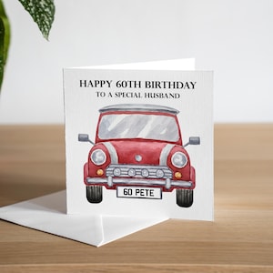 Biglietto di auguri personalizzato per il 60° compleanno - Biglietto di auguri con auto d'epoca - Biglietti di auguri per lui - Biglietto di auguri per il papà - Biglietto di auguri per il marito - QUALSIASI ETÀ/RELAZIONE